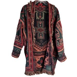 Bob Timberlake Kimono Fringed Tribal Aztec Embroidered Blazer Coat Jacket Medium